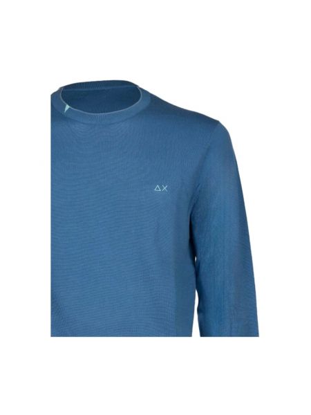 Sweter bawełniany z okrągłym dekoltem Sun68 niebieski