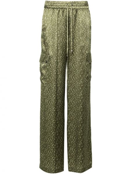 Svilene ravne hlače s potiskom z abstraktnimi vzorci Kiton zelena
