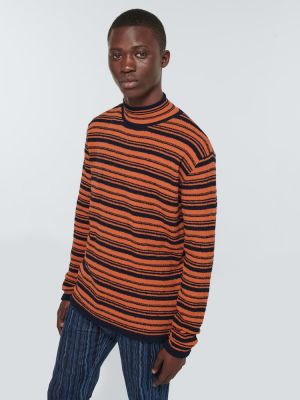 Svītrainas kokvilnas džemperis ar augstu apkakli Marni oranžs