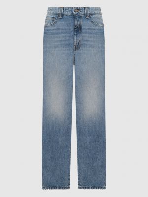 Голубые прямые джинсы с потертостями Khaite