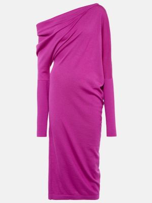 Kašmírové hedvábné midi šaty Tom Ford růžové