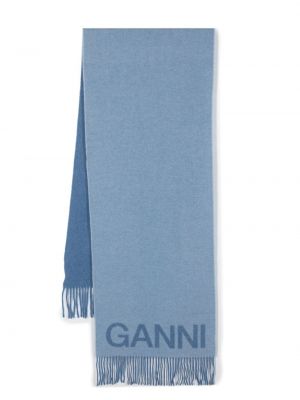 Vlnený šál so strapcami Ganni modrá