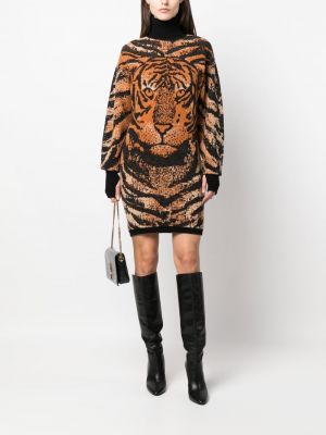 Dzianinowa sukienka żakardowa w tygrysie prążki Roberto Cavalli