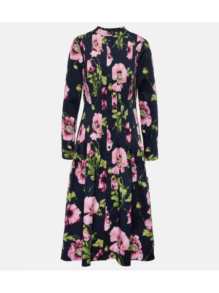 Pamučni midi haljina s cvjetnim printom Oscar De La Renta ružičasta