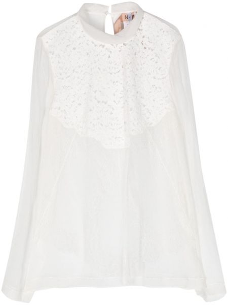 Копринена блуза на цветя с дантела N°21 бяло