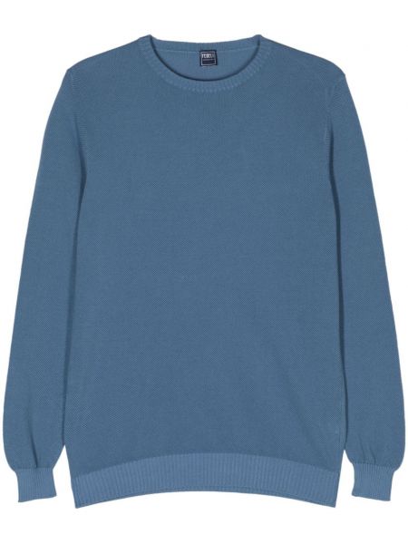 Bombažni pulover z okroglim izrezom Fedeli modra