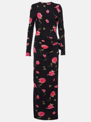 Midi obleka s cvetličnim vzorcem Magda Butrym črna