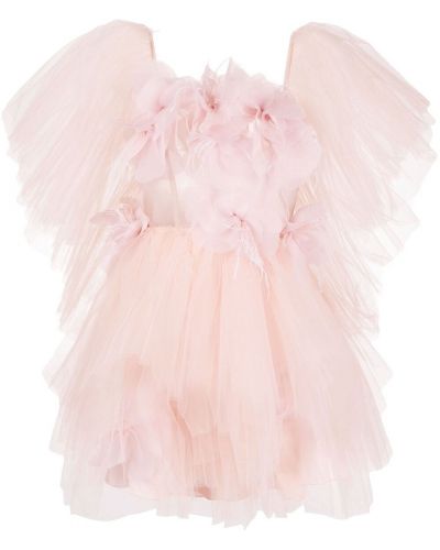 Коктейлна рокля на цветя от тюл Loulou розово