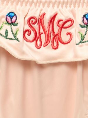 Chiloți tanga cu broderie din satin Stella Mccartney roz