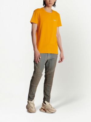 T-shirt en coton à imprimé Balmain orange