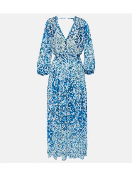 Длинное платье в цветочек с принтом Poupette St Barth синее