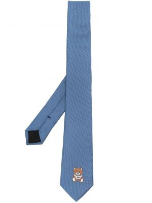 Копринена вратовръзка бродирана Moschino синьо