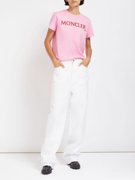Bavlněné tričko Moncler růžové