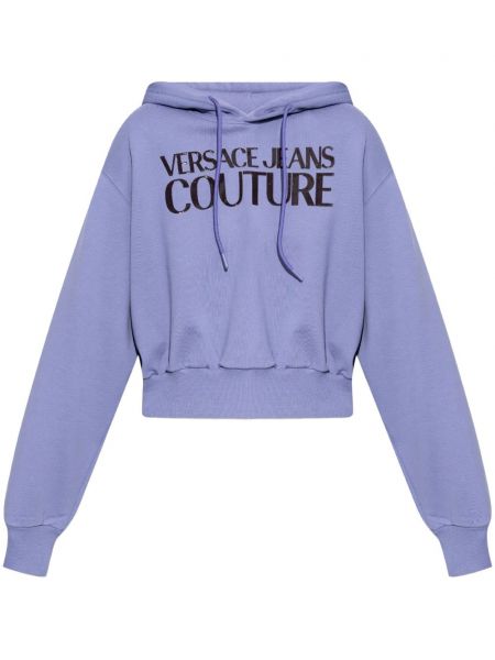 Baskılı pamuklu hoodie Versace Jeans Couture mor