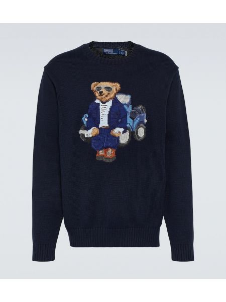 Памучен пуловер Polo Ralph Lauren синьо
