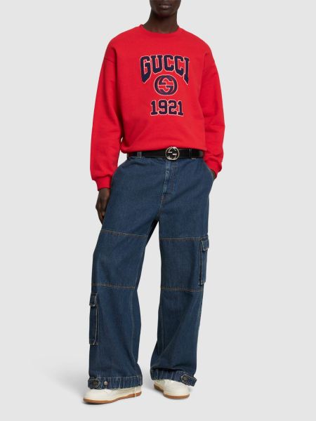 Kokvilnas džemperis bez kapuces Gucci sarkans