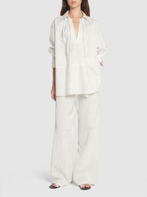 Dryžuota medvilninė šilkinė marškiniai Max Mara balta