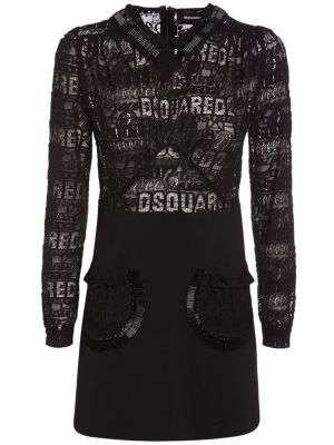 Mini haljina s čipkom Dsquared2 crna