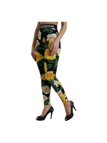 Legginsy z wysoką talią w kwiatki Dolce And Gabbana czarne