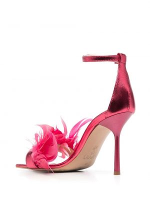 Sandály na podpatku z peří Liu Jo růžové