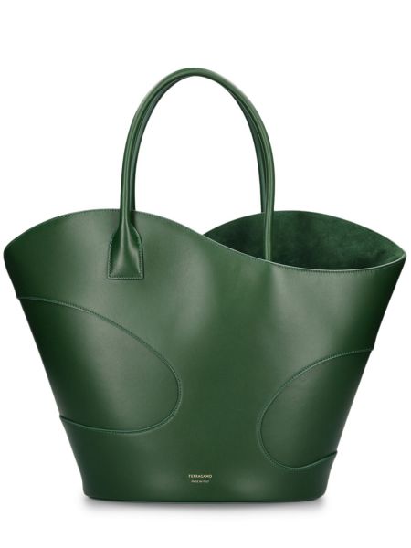 Δερμάτινη τσάντα shopper Ferragamo πράσινο