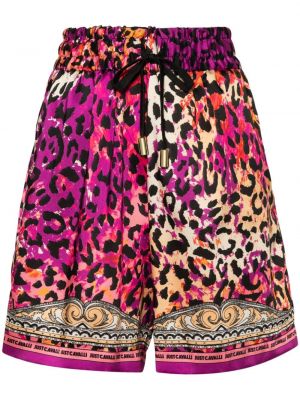 Kratke hlače s potiskom z leopardjim vzorcem Just Cavalli roza