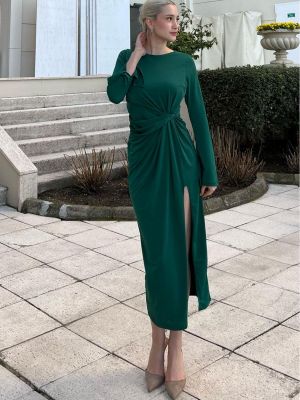Sukienka długa z długim rękawem Madmext zielona