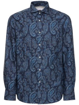 Medvilninė marškiniai su paisley raštu Brunello Cucinelli mėlyna