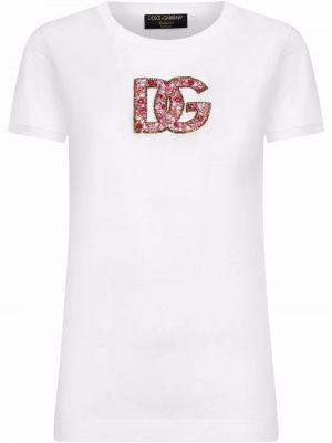 Памучна тениска с кристали Dolce & Gabbana бяло