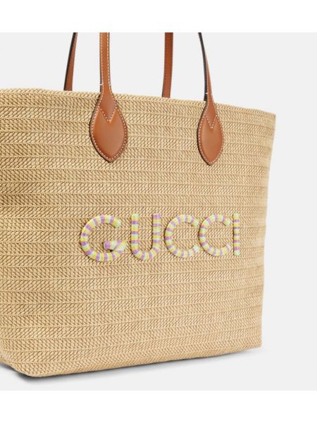Kožená nákupná taška Gucci béžová
