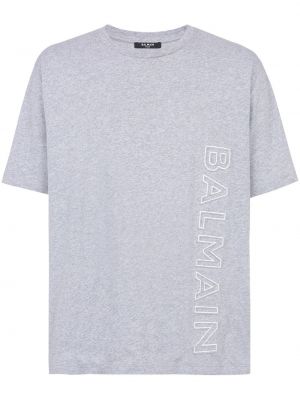 Bombažna majica z vezenjem Balmain siva