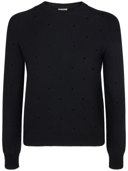 Sweter wełniany z kryształkami Saint Laurent czarny