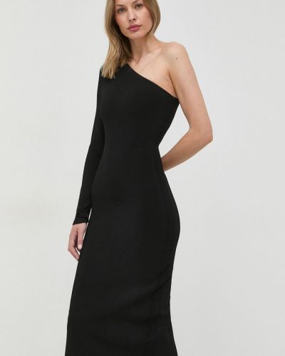 Jednobarevné viskózové přiléhavé midi šaty Victoria Beckham - černá
