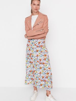 Květinové viskózové vzorované sukně s vysokým pasem Trendyol - šedá