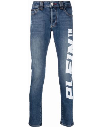 Slim fit skinny džíny s nízkým pasem Philipp Plein modré