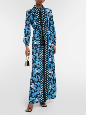 Длинное платье в цветочек с принтом из крепа Diane Von Furstenberg синее