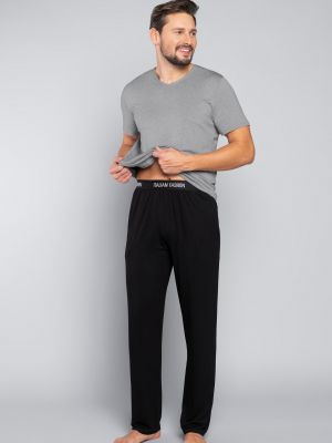 Μελανζέ παντελόνι με κοντό μανίκι Italian Fashion μαύρο