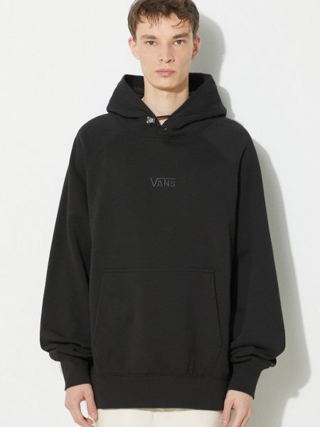 Pamučna hoodie s kapuljačom od flisa Vans crna