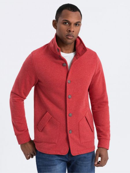 Mikina s kapucí s knoflíky Ombre Clothing červená