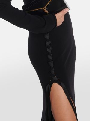 Vlnené dlouhé šaty s mašľou Saint Laurent čierna