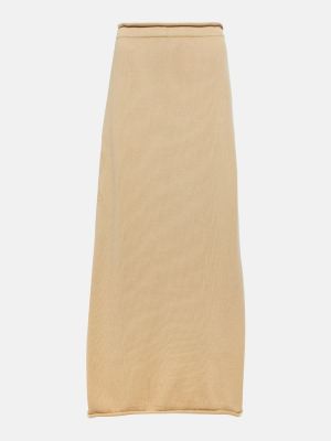 Bavlněné dlouhá sukně s vysokým pasem The Row béžové