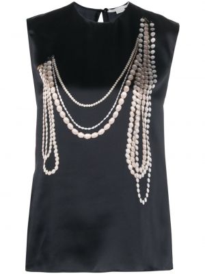 Svileni top sa perlicama s printom Stella Mccartney crna
