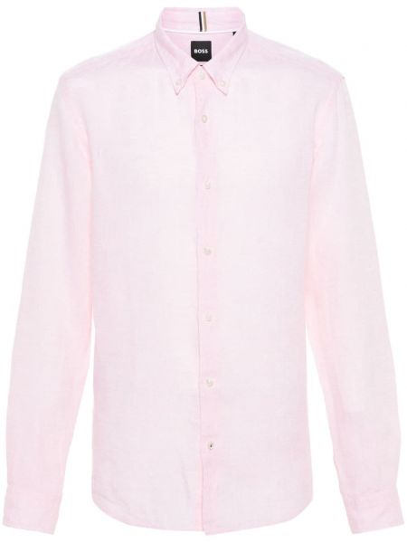 Λινό πουκάμισο Boss ροζ