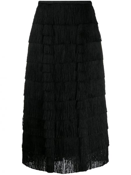 Midi sukně s třásněmi s vysokým pasem Marco De Vincenzo - černá