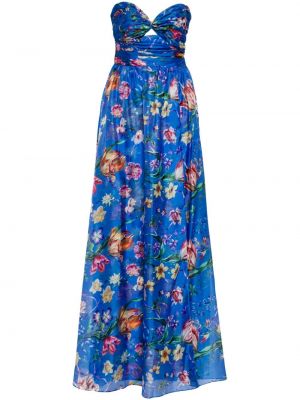 Вечерна рокля на цветя с принт Marchesa Notte синьо