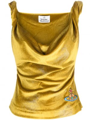 Aksamitny haftowany tank top Vivienne Westwood złoty