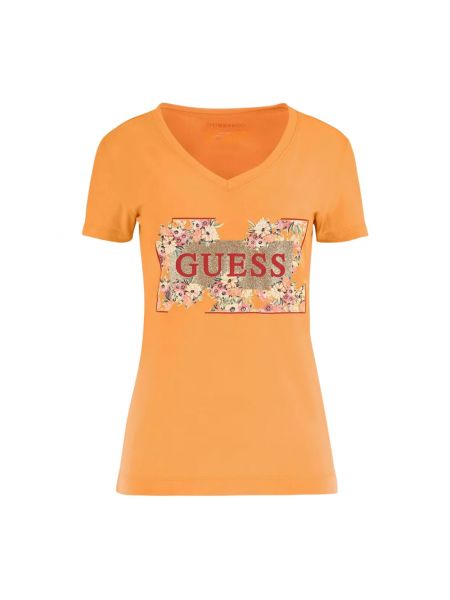 T-shirt mit v-ausschnitt mit kurzen ärmeln Guess orange
