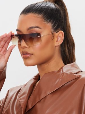 PrettyLittleThing безрамочные солнцезащитные очки в квадратной оправе с выцветшими линзами коричневые