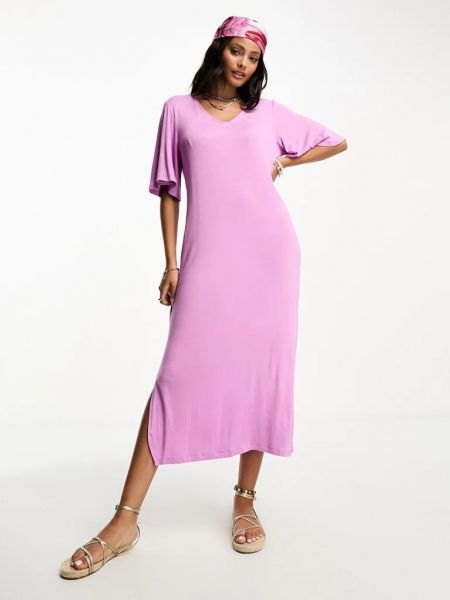 Платье-футболка с v-образным вырезом Pieces розовое