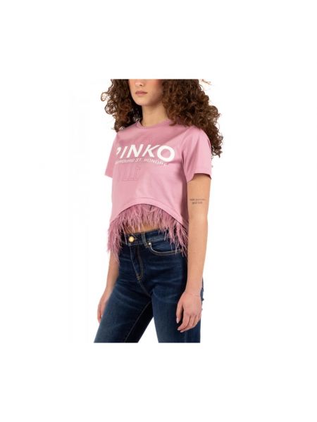 Koszulka z nadrukiem bawełniana Pinko różowa